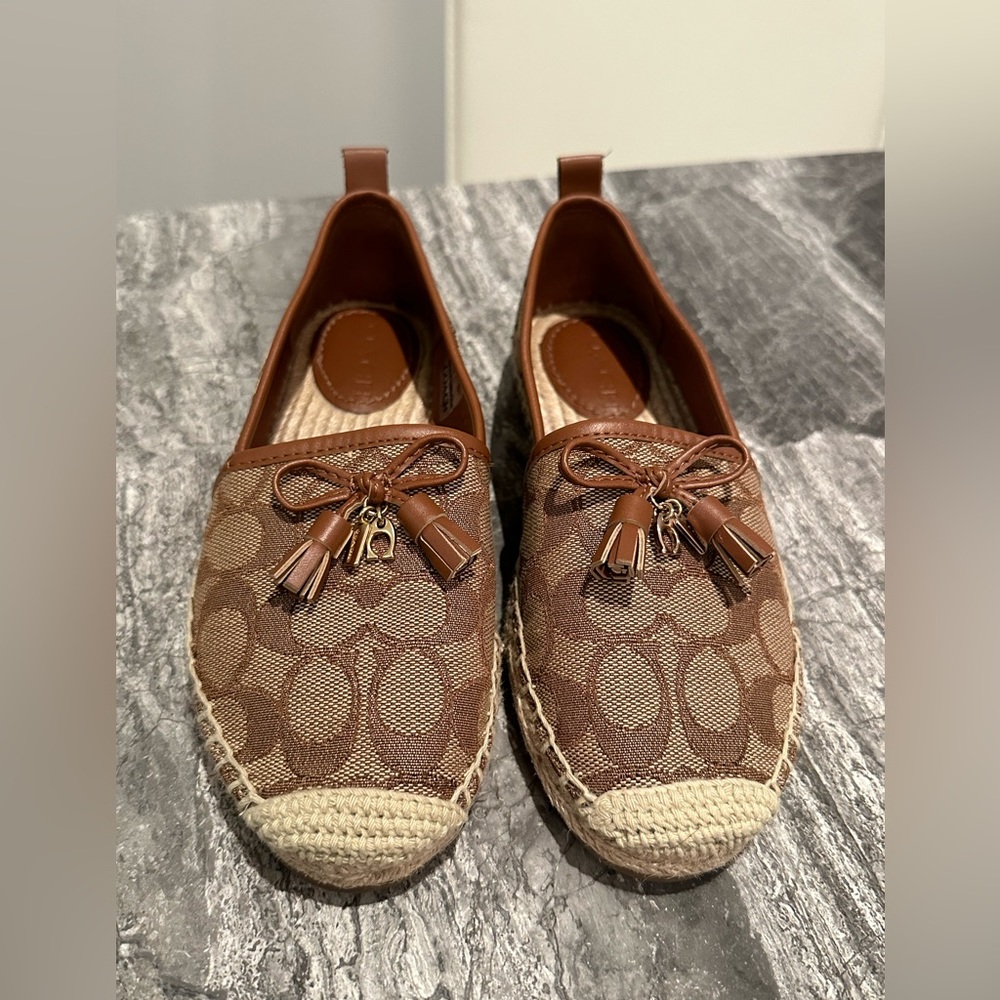 Carson Espadrille Coach , beige and brown color
